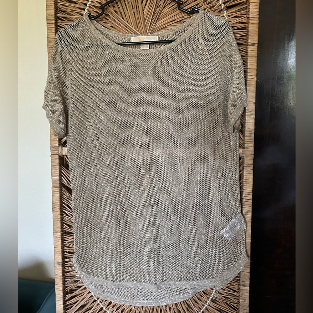 Michael Kors Gold Sparkly Glittery Mesh Netted Top Cover-Up Size M